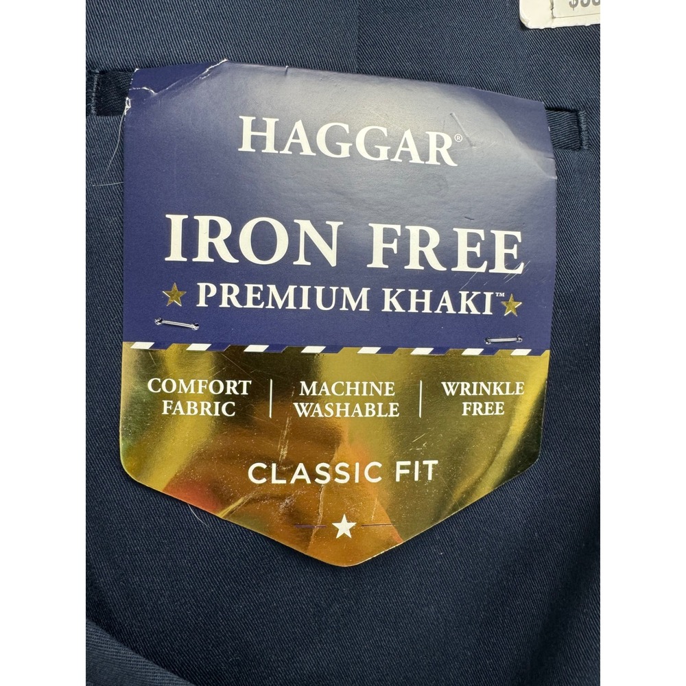 Haggar Iron Free Premium Khaki Classic Fit Navy Stretch Twill Pants 44x29 - Picture 2 of 16